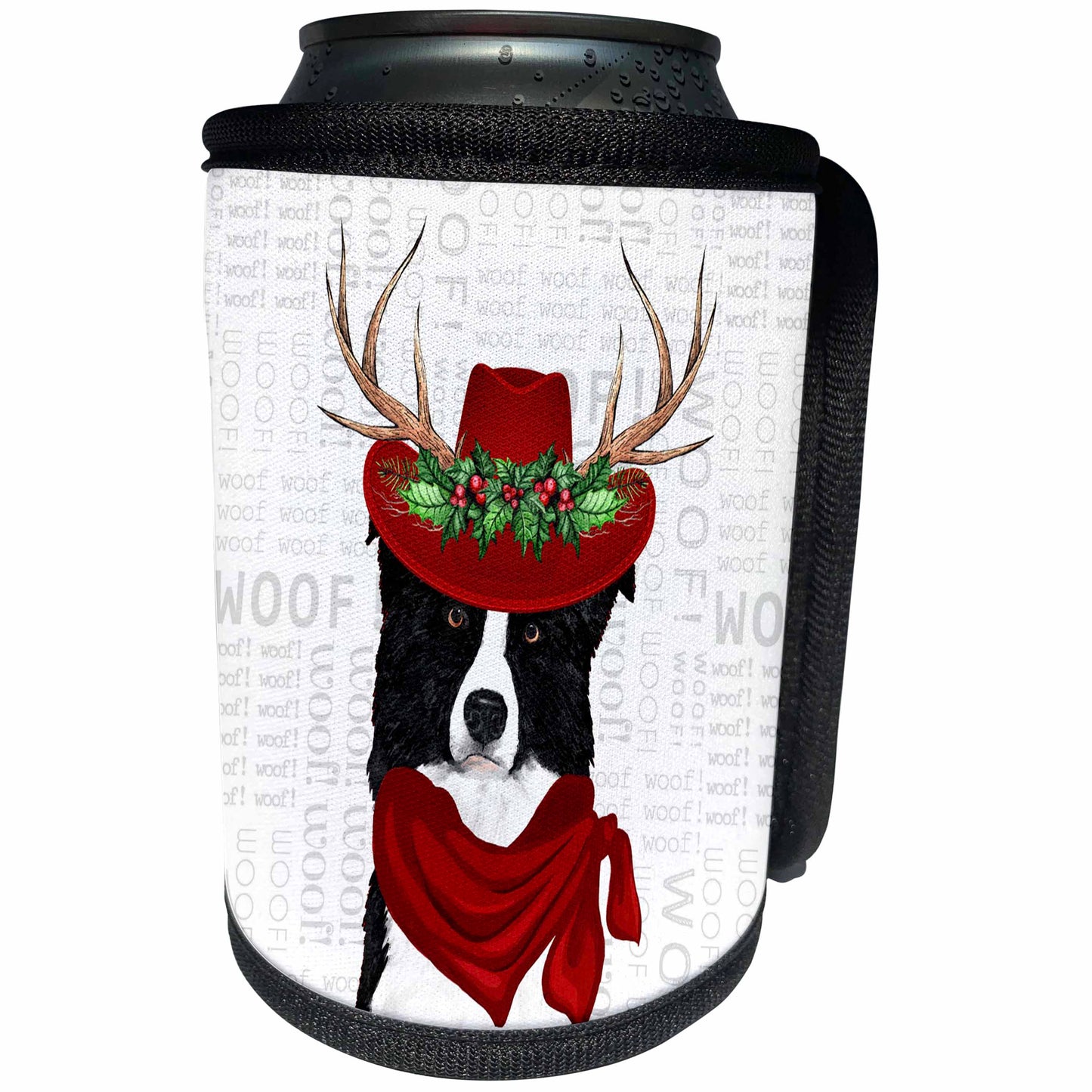 3dRose Country Western Border Collie Cowboy Christmas Dog - Can Cooler Bottle Wrap (cc_351732)