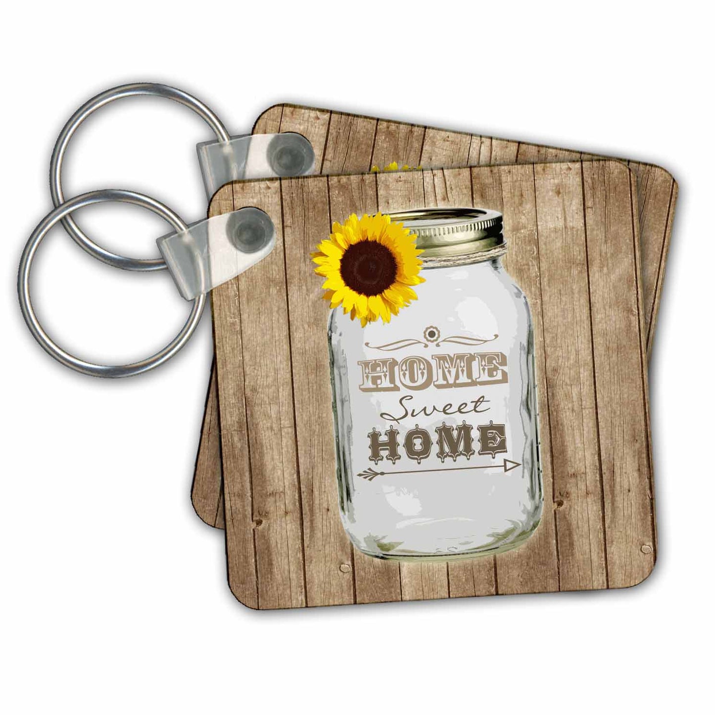 3dRose Key Chains Country Rustic Mason Jar with Sunflower - Home Sweet Home (kc-128555-1)
