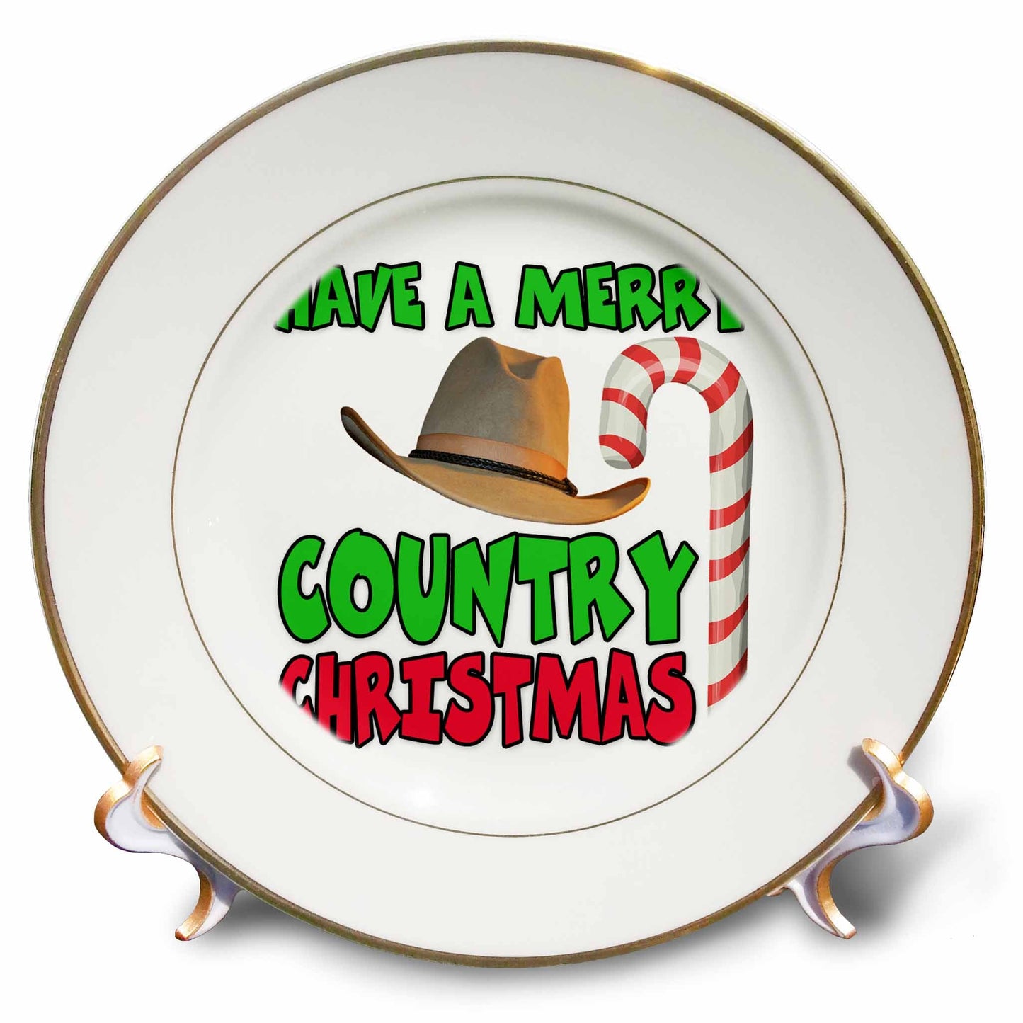 3dRose Image of Words Have A Merry Country Christmas with Cowboy Hat - Plates (cp_350576)