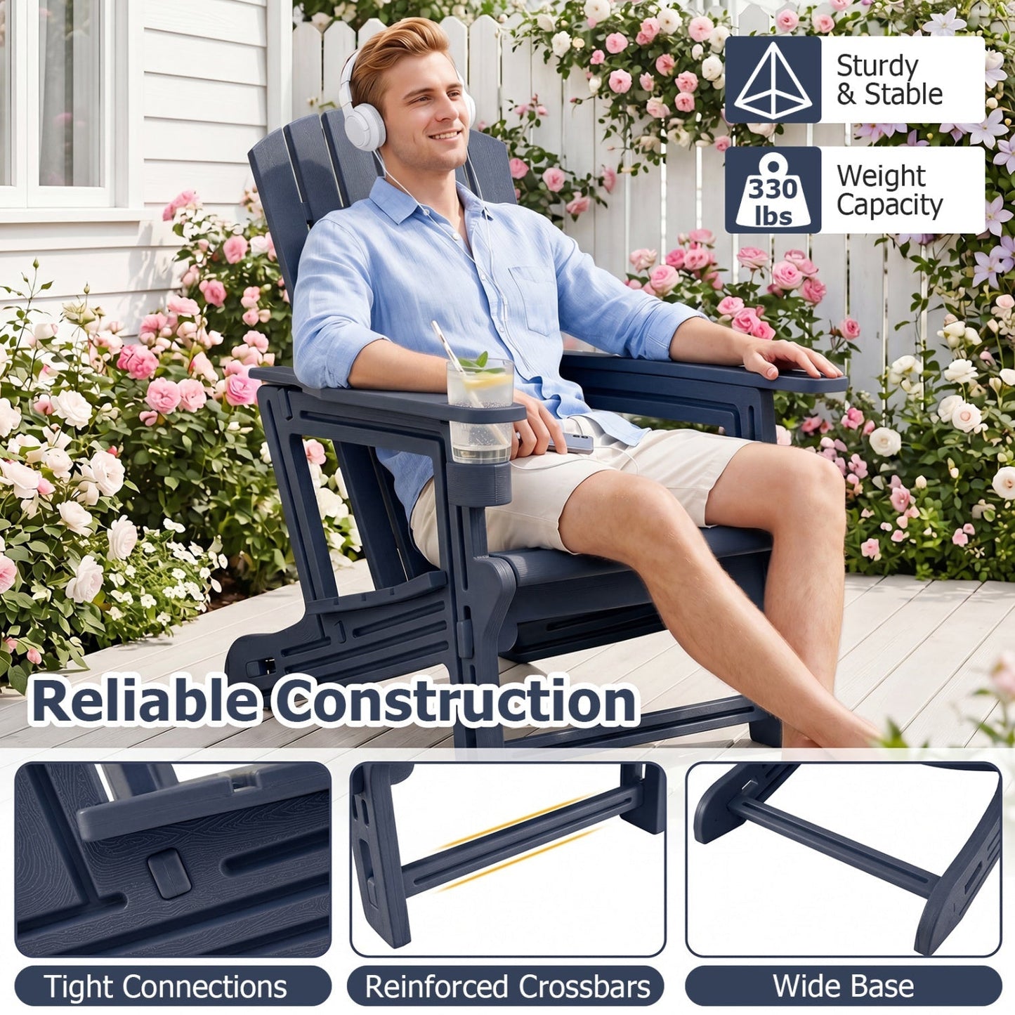 Adirondack Chairs Set of 2 HDPE with Cup Holders