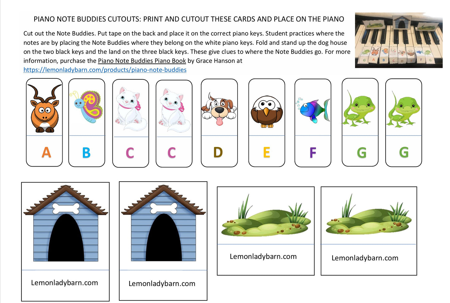 Piano Note Buddies Cutouts