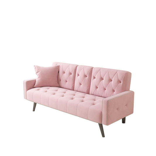 Sofa Bed With Nail Head Trim And Cup Holders - Pink