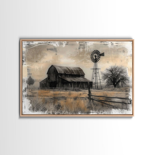 Farmhouse Barn Wall Art Canvas Print Painting Metal Art Vintage Decor Country Art Wood Frame Art Rustic Primitive Art Old Barn Painting
