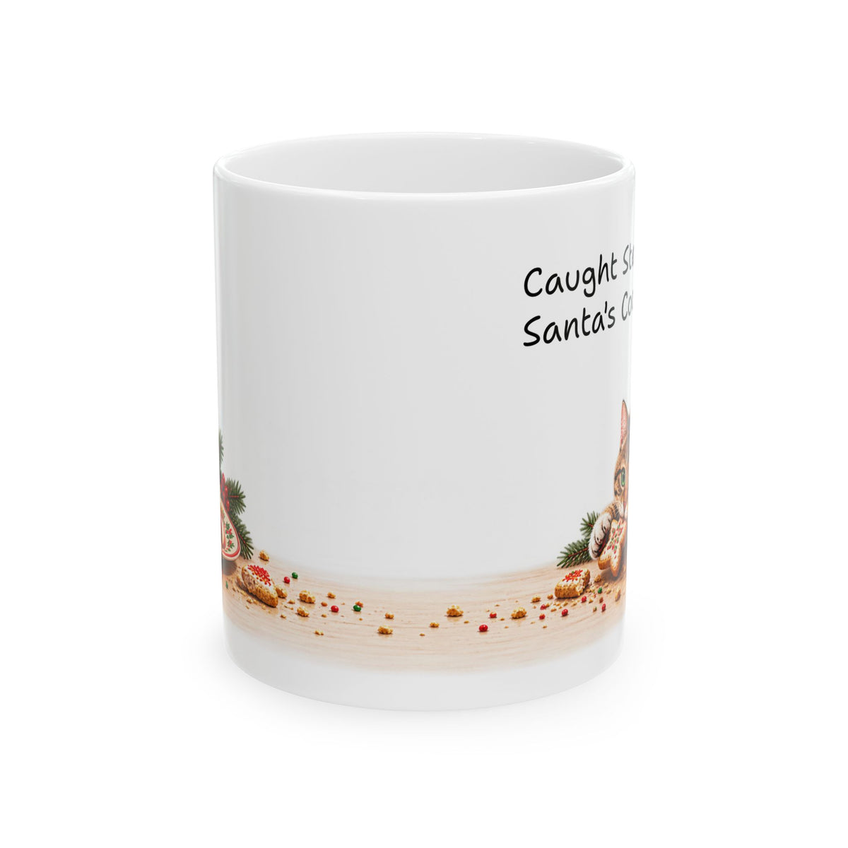 Christmas Cat Stealing Santa’s Cookies  – Personalized Holiday Ceramic Mug