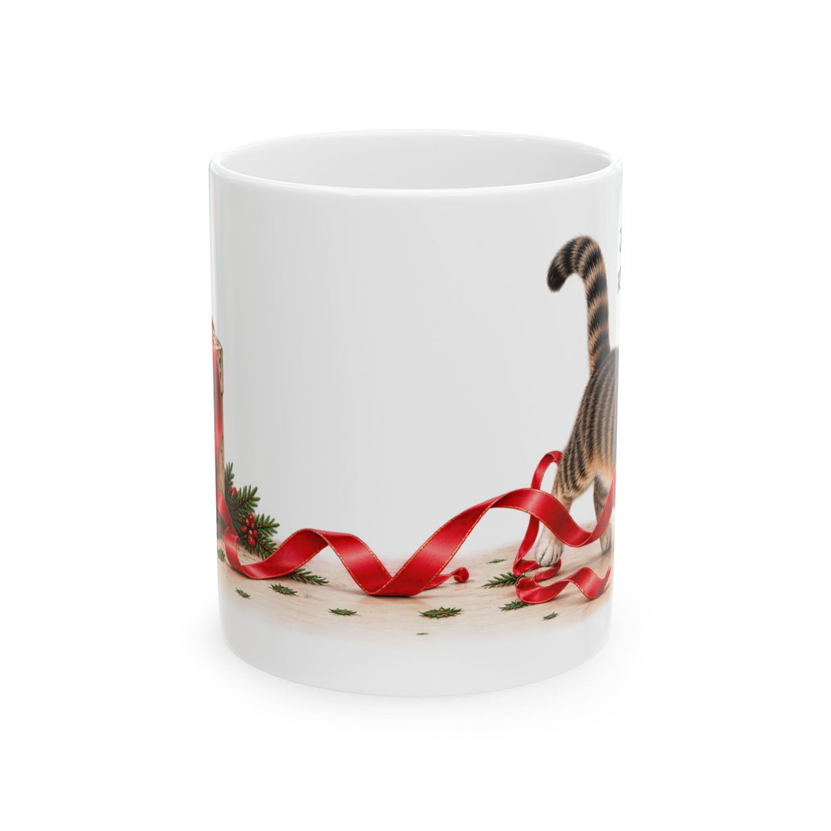 Christmas Cat Ribbon Heist -Personalized  Ceramic Mug