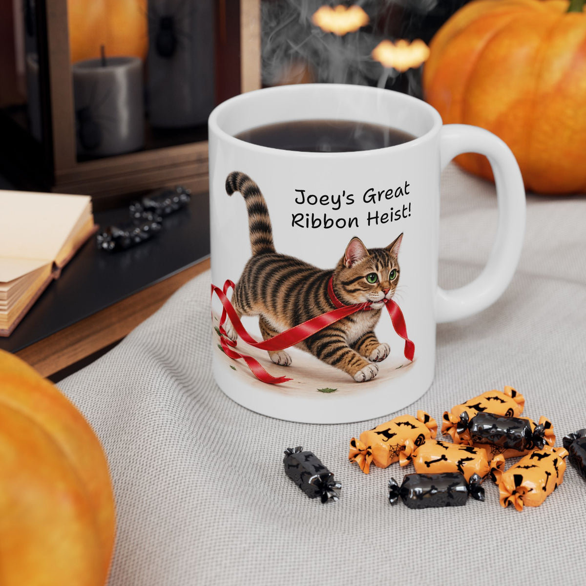 Christmas Cat Ribbon Heist -Personalized  Ceramic Mug