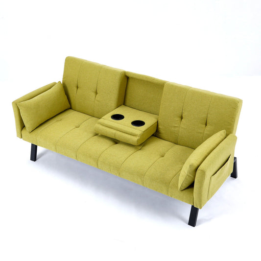 Sofa Bed With Foldable Design And Cup Holder - Green