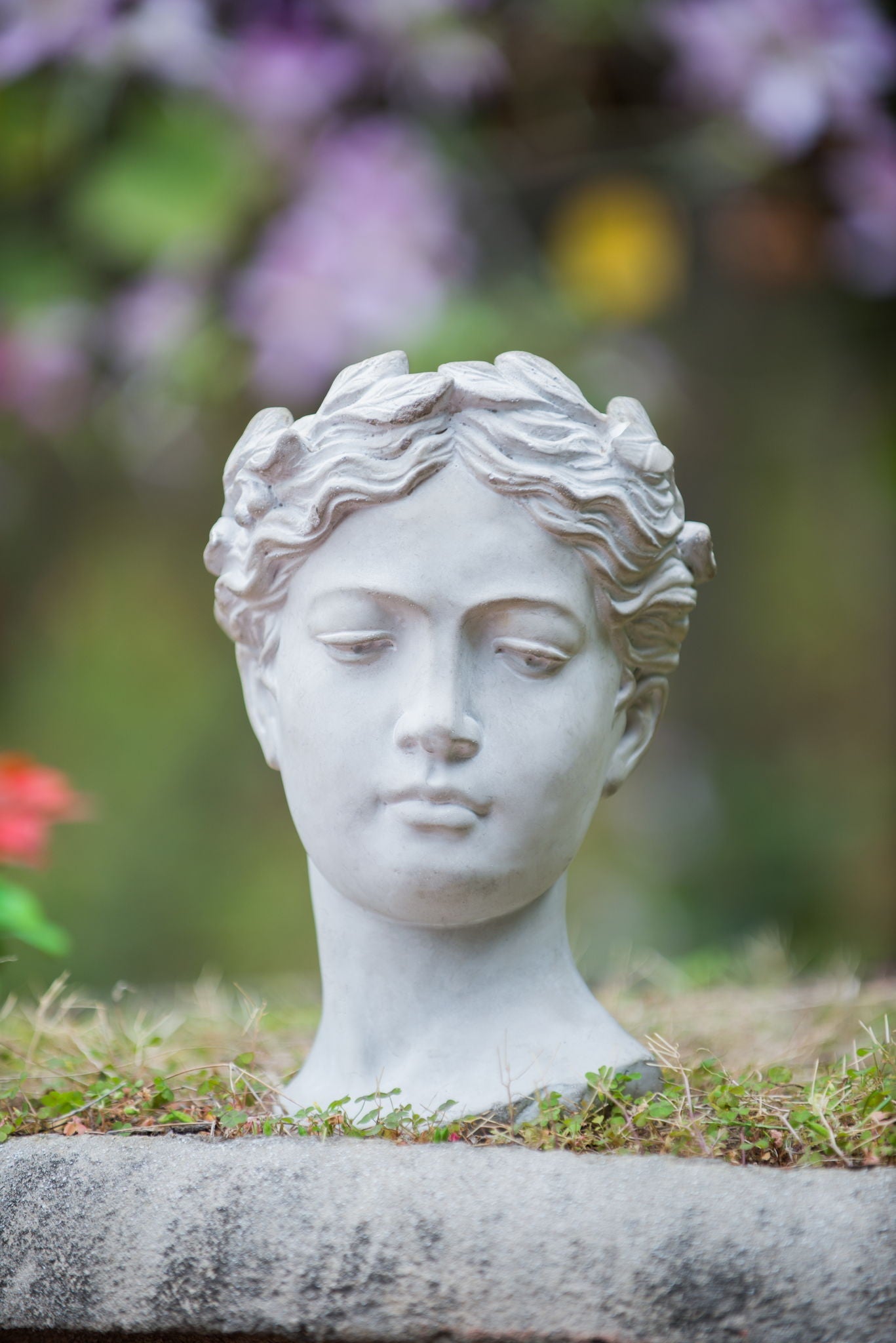 Greek Style Cement Head Planter Indoor Outdoor Home, Garden Decor - Gray