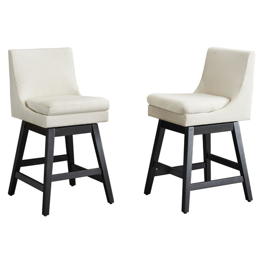 Upholstered Swivel Bar Stools With Ergonomic Design (Set of 2) - Cream White