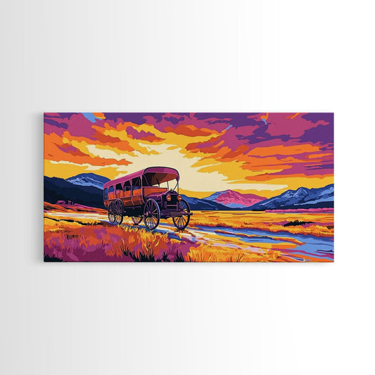 Vintage Wagon, rustic decor, barn landscape oil painting, farmhouse wall art, landscape painting, country painting, Canvas Print, cowboy gift