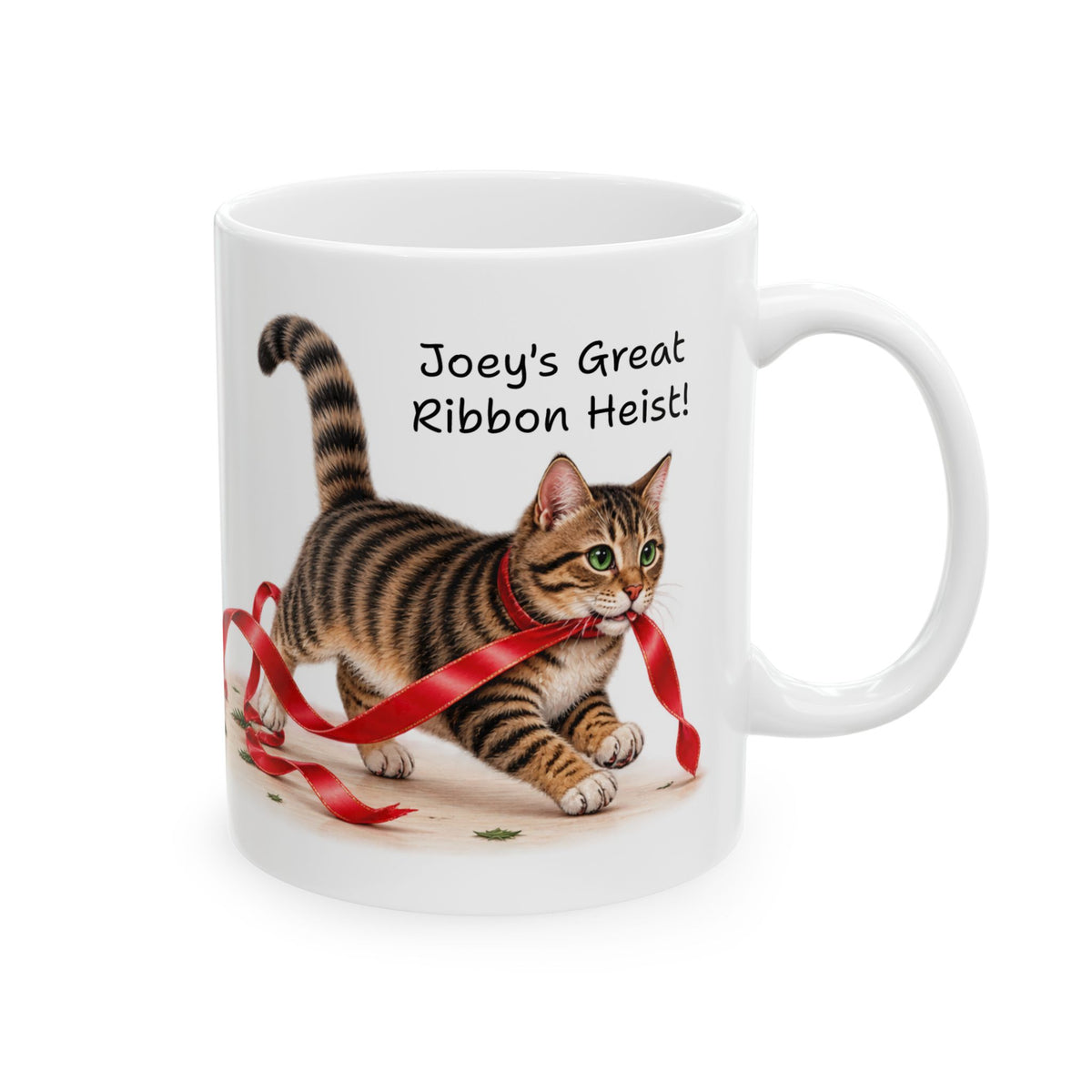 Christmas Cat Ribbon Heist -Personalized  Ceramic Mug
