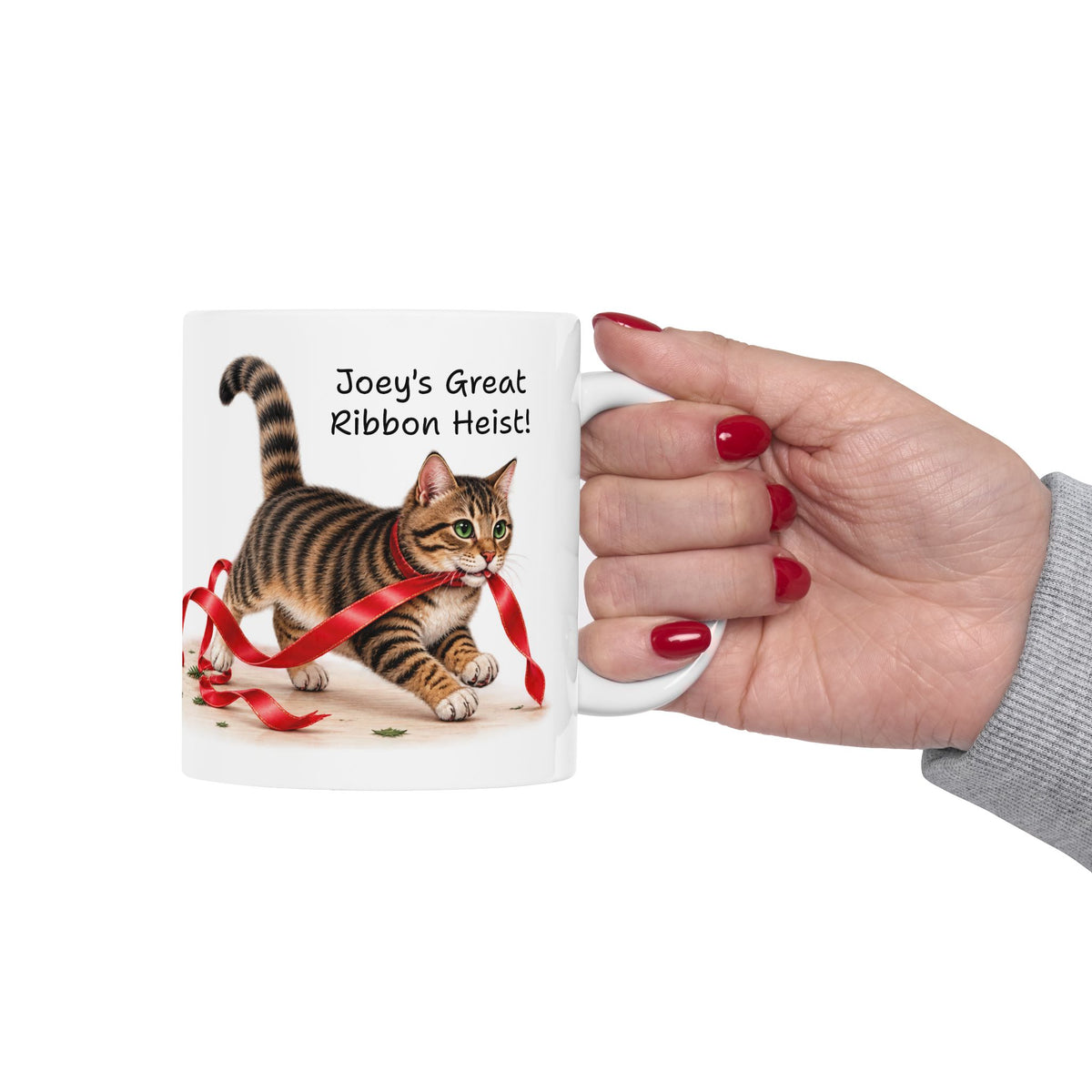 Christmas Cat Ribbon Heist -Personalized  Ceramic Mug