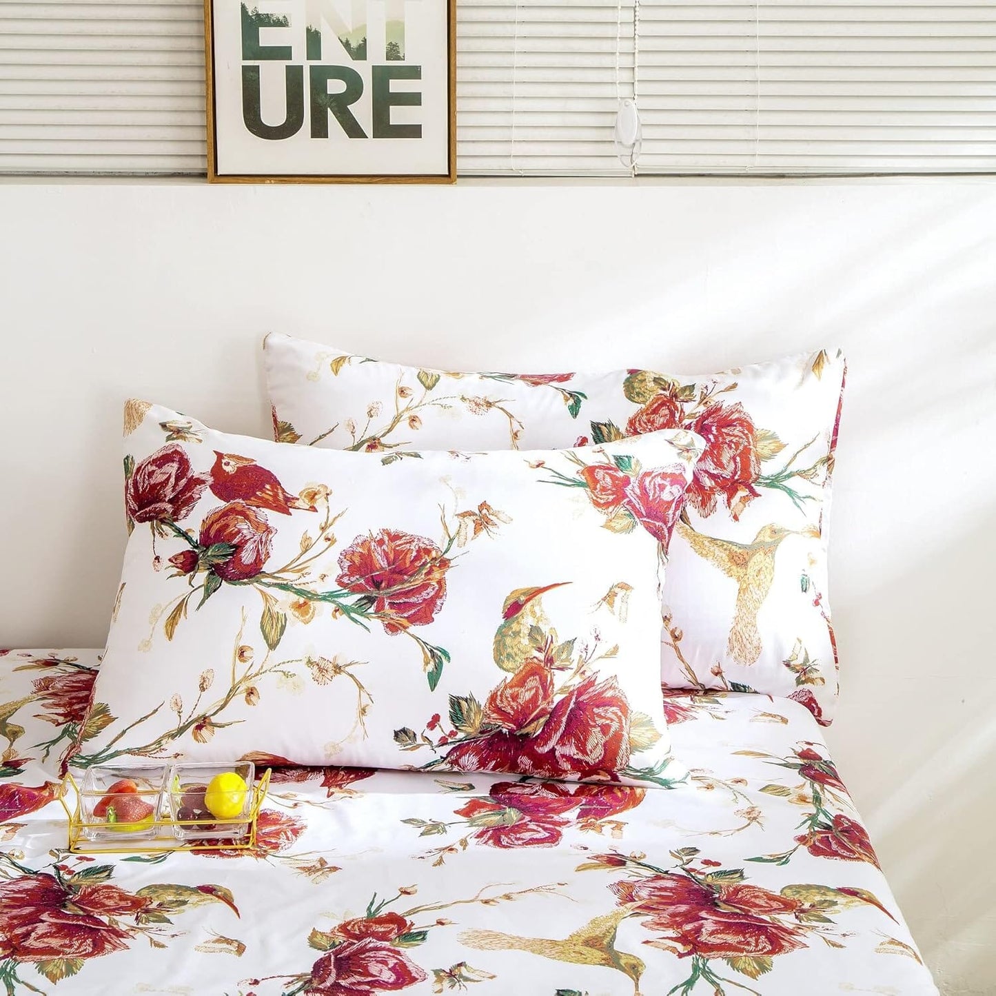 Tache Floral Hummingbirds Burgundy White Vintage Rose Garden Pillowcase (SD-7676)