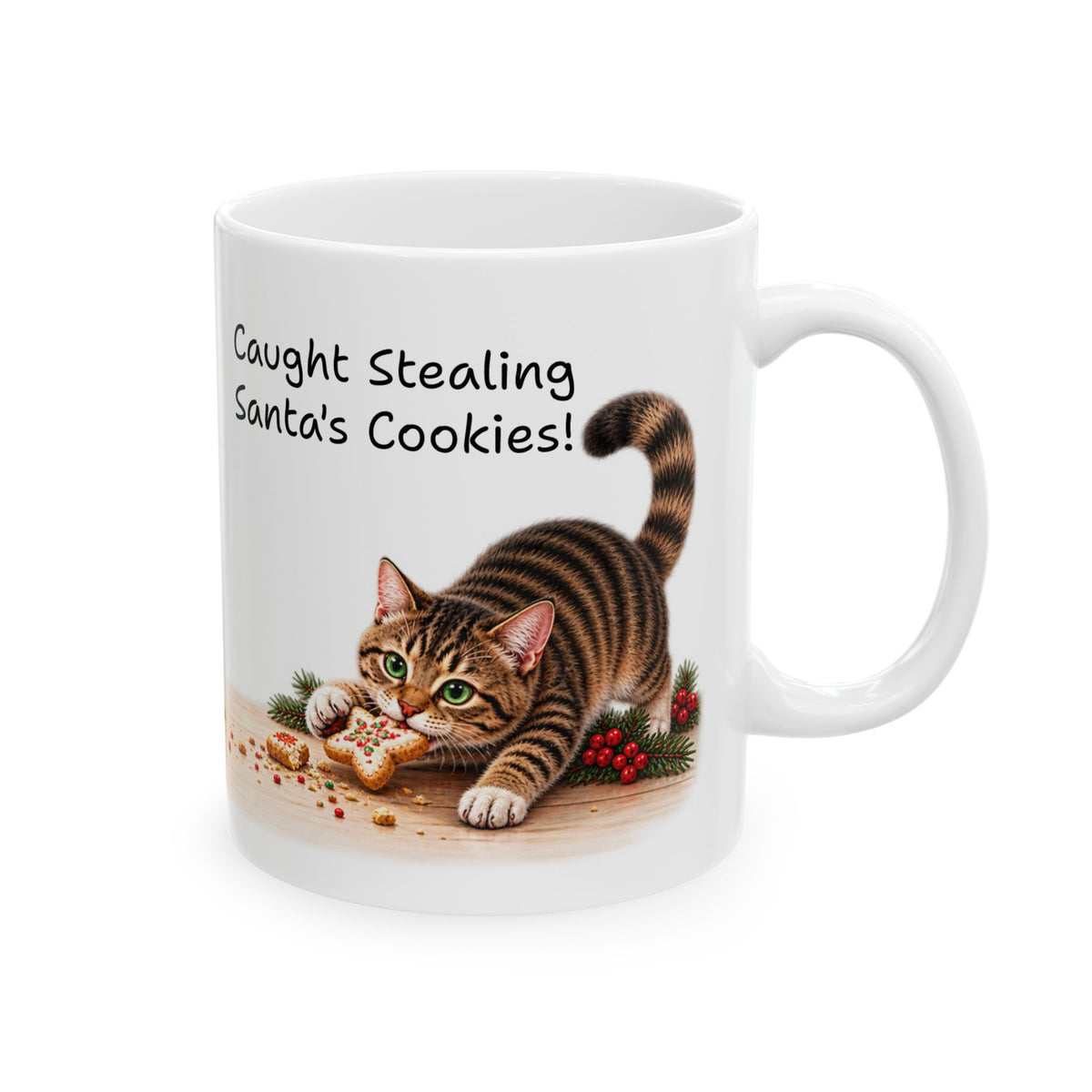 Christmas Cat Stealing Santa’s Cookies  – Personalized Holiday Ceramic Mug