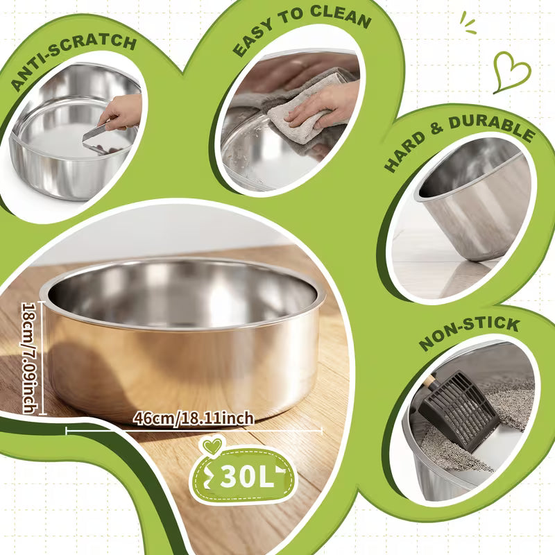 Large Decorative Hidden Stainless Steel Cat Litter Box with Artificial Plants