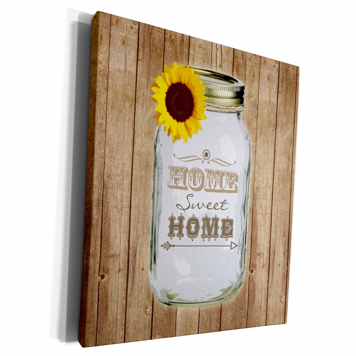3dRose Country Rustic Mason Jar with Sunflower - Home Sweet... - Museum Grade Canvas Wrap (cw_128555)