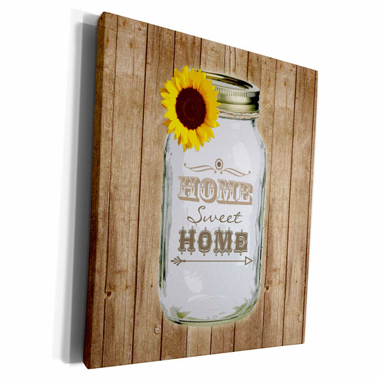 3dRose Country Rustic Mason Jar with Sunflower - Home Sweet... - Museum Grade Canvas Wrap (cw_128555)
