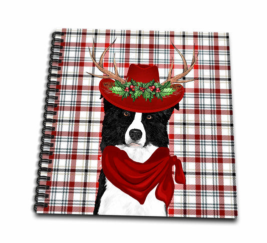 3dRose Western Plaid and Border Collie Country Christmas Cowboy Theme - Drawing Books (db_351750)
