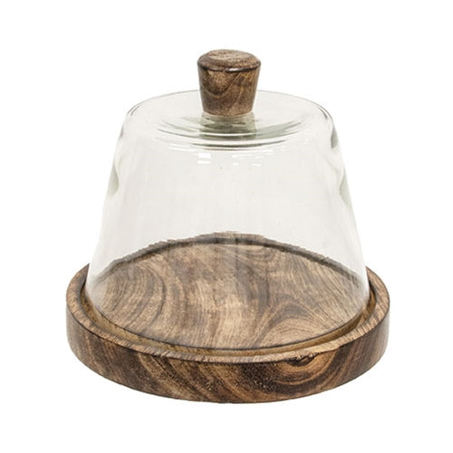 Rustic Glass Cloche on Wooden Base - 6.5" Tall