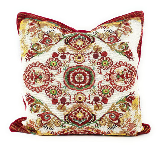 Tache Elegant Burgundy Ornate Paisley Woven Tapestry Throw Pillow Cover (18194)