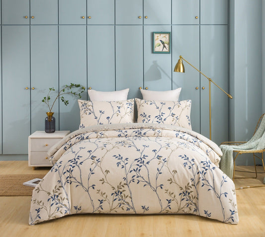 Tache Poplin Cotton Elegant Leaf Vine Cream Beige Duvet Cover (JHW-842)
