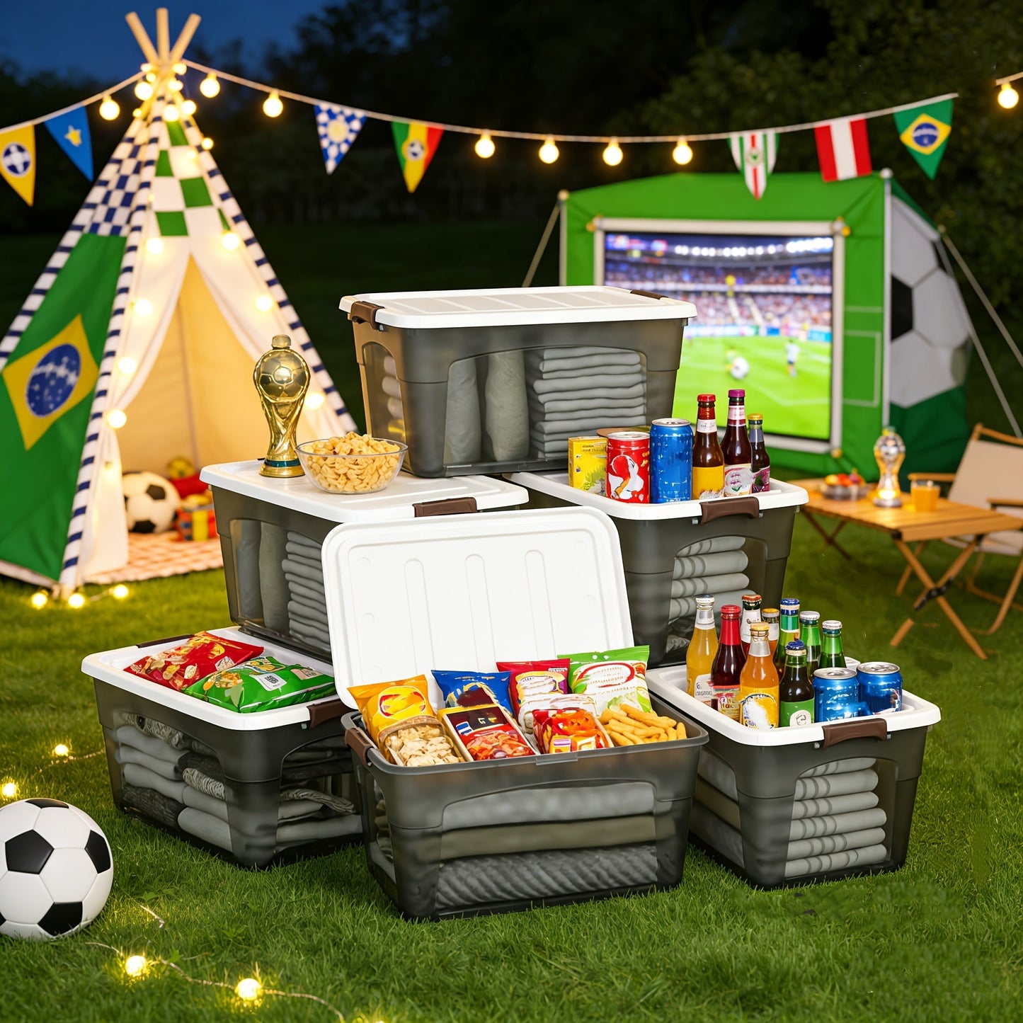 4PCS Stackable Storage Boxes with Lids & Handles Clear Organizer Bins Home Closet