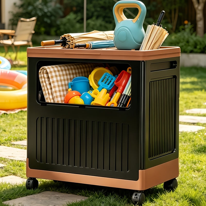Portable Storage Bin w/ Wheels & Doors Foldable Stackable Organizer