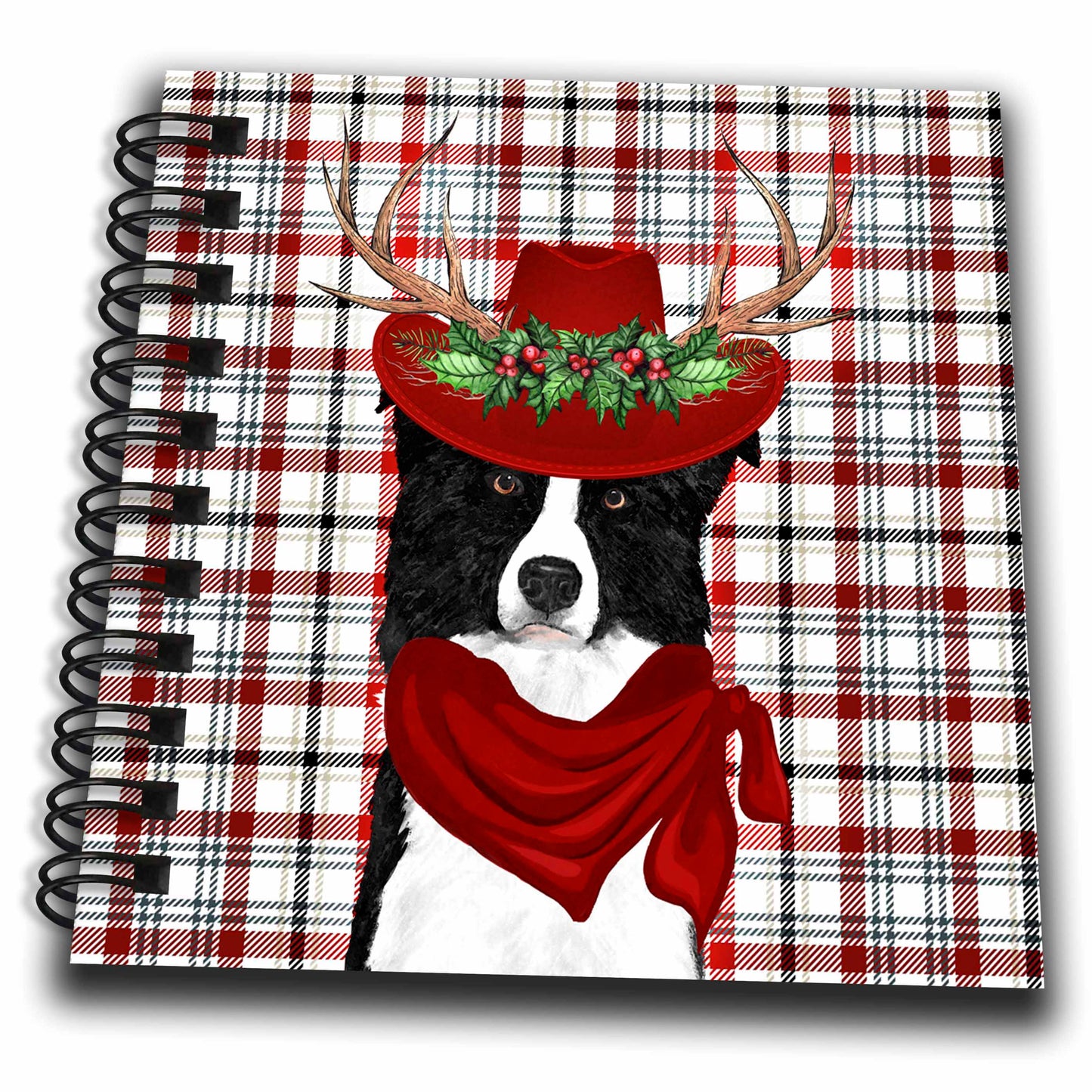 3dRose Western Plaid and Border Collie Country Christmas Cowboy Theme - Drawing Books (db_351750)