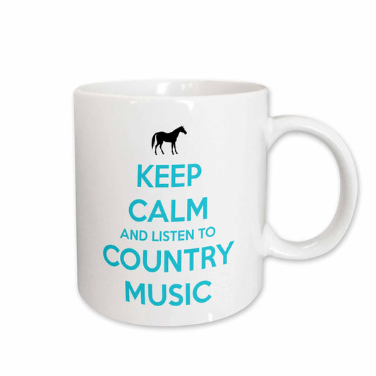 3dRose Keep calm and listen to country music. White and Turquoise. Horse. - Mugs (mug_173401)