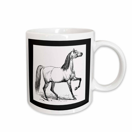 3dRose Florene Black and White - Vintage Horse Sketch - Mugs (mug_46521)