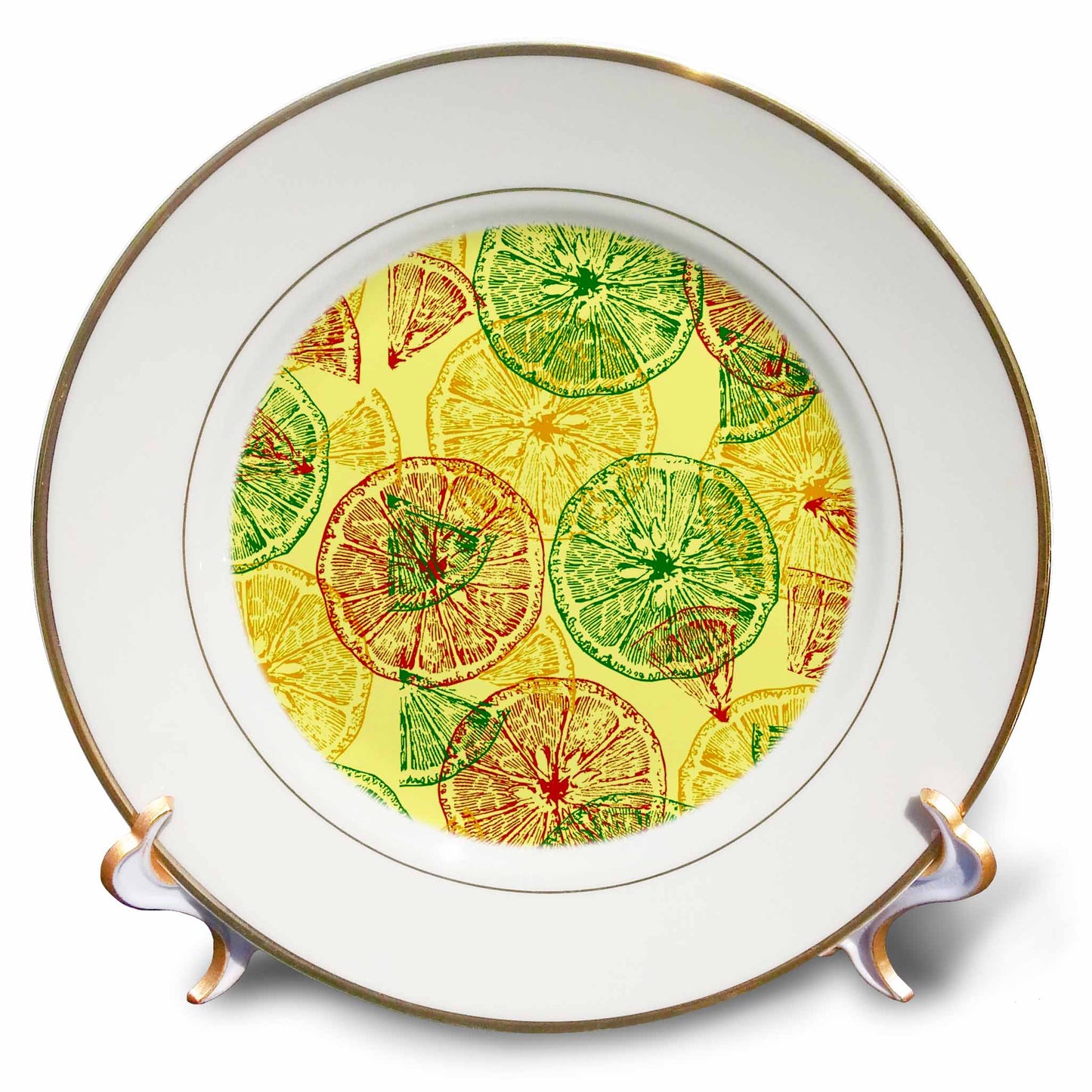 3dRose Russ Billington Designs - Orange Lemon and Lime Citrus Pattern - Plates