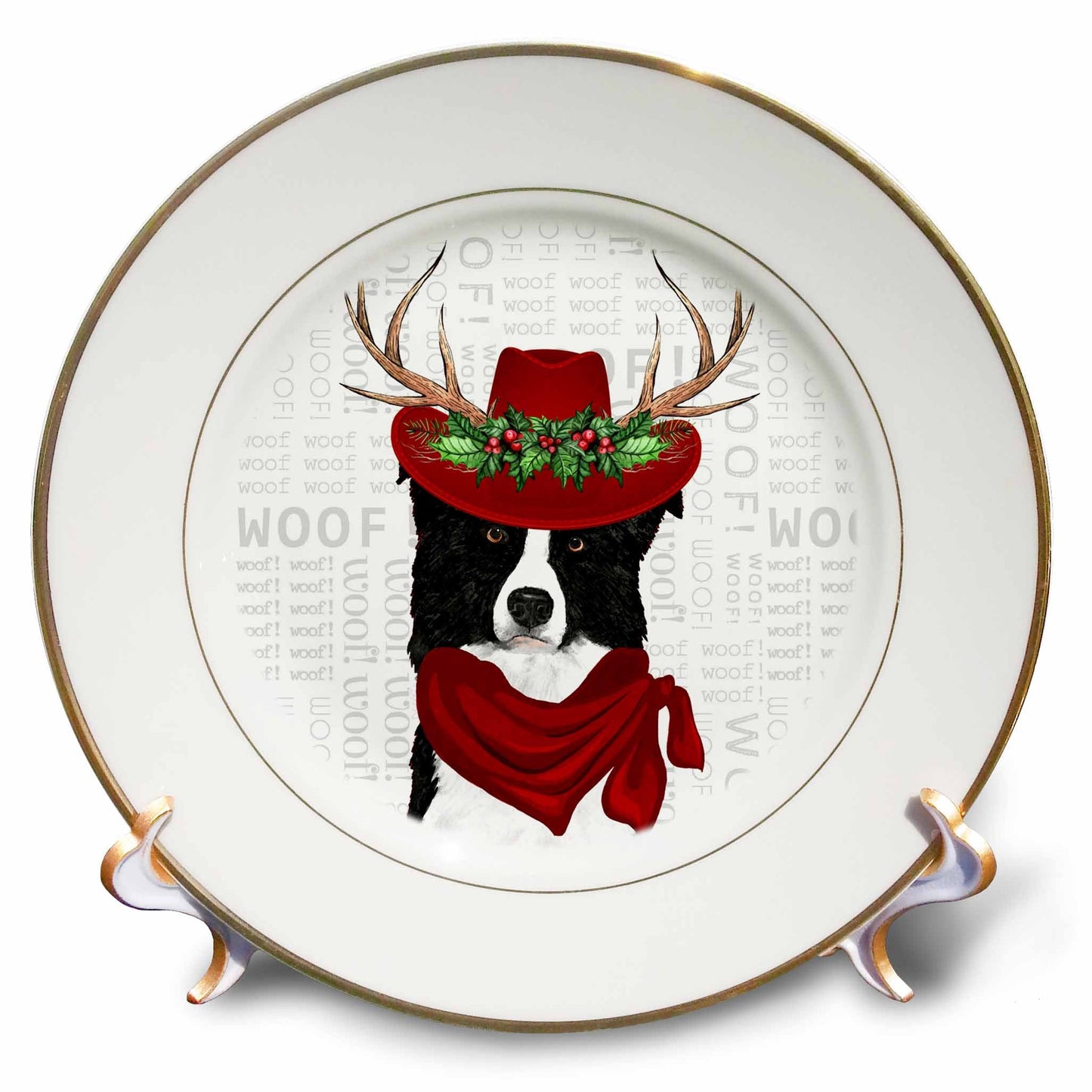 3dRose Country Western Border Collie Cowboy Christmas Dog - Plates (cp_351732)