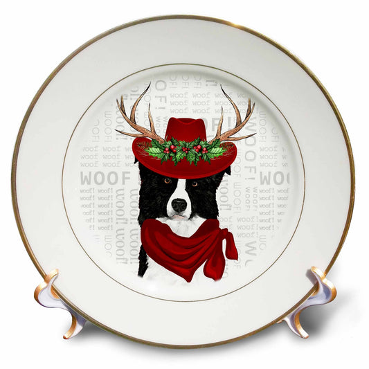 3dRose Country Western Border Collie Cowboy Christmas Dog - Plates (cp_351732)