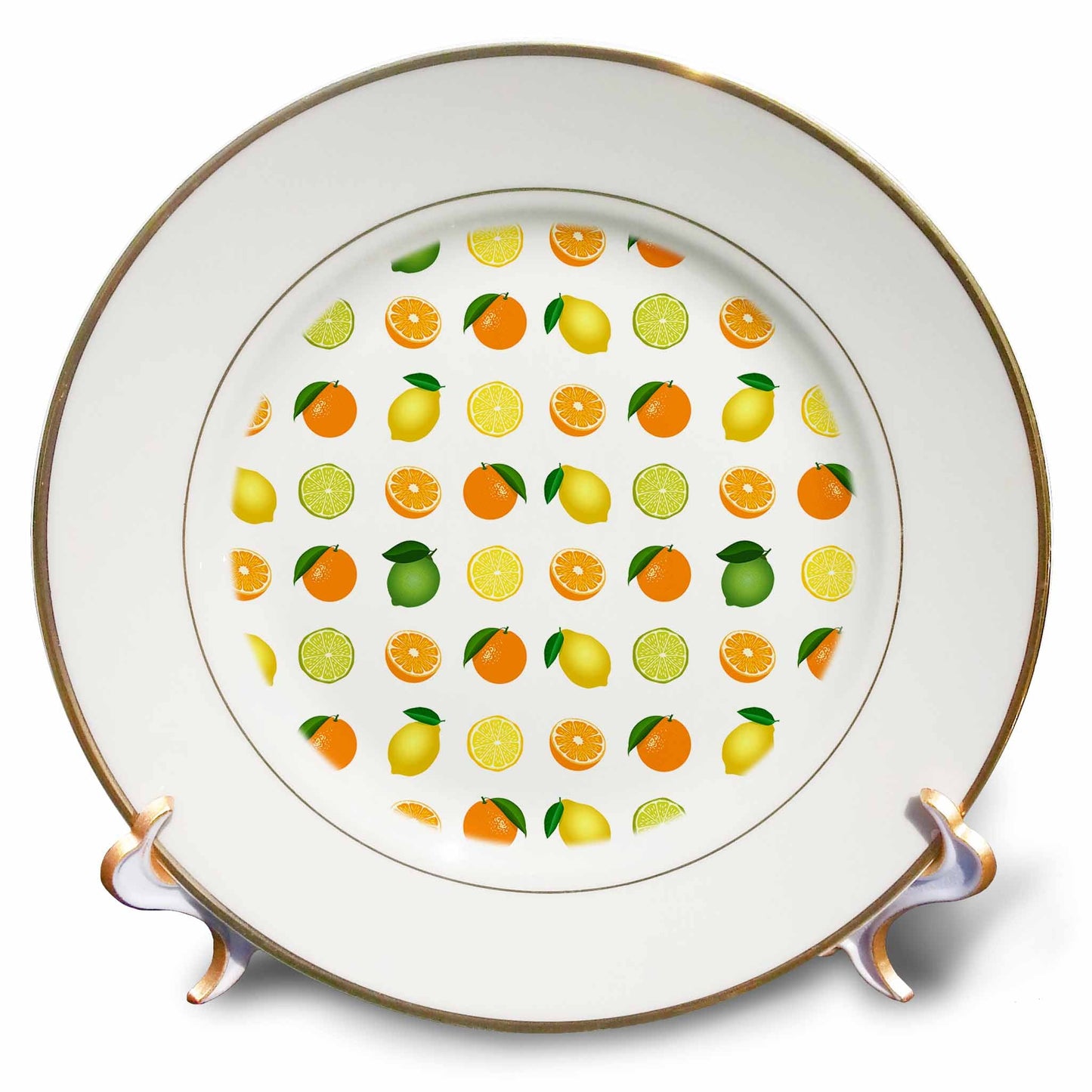 3dRose Chic pattern of citrus fruits, lemons, oranges, limes on white - Plates (cp-363435)