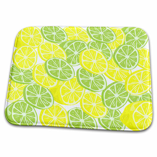 Dish Drying Mat - Print of lemon And Lime Repeat Pattern Décor III