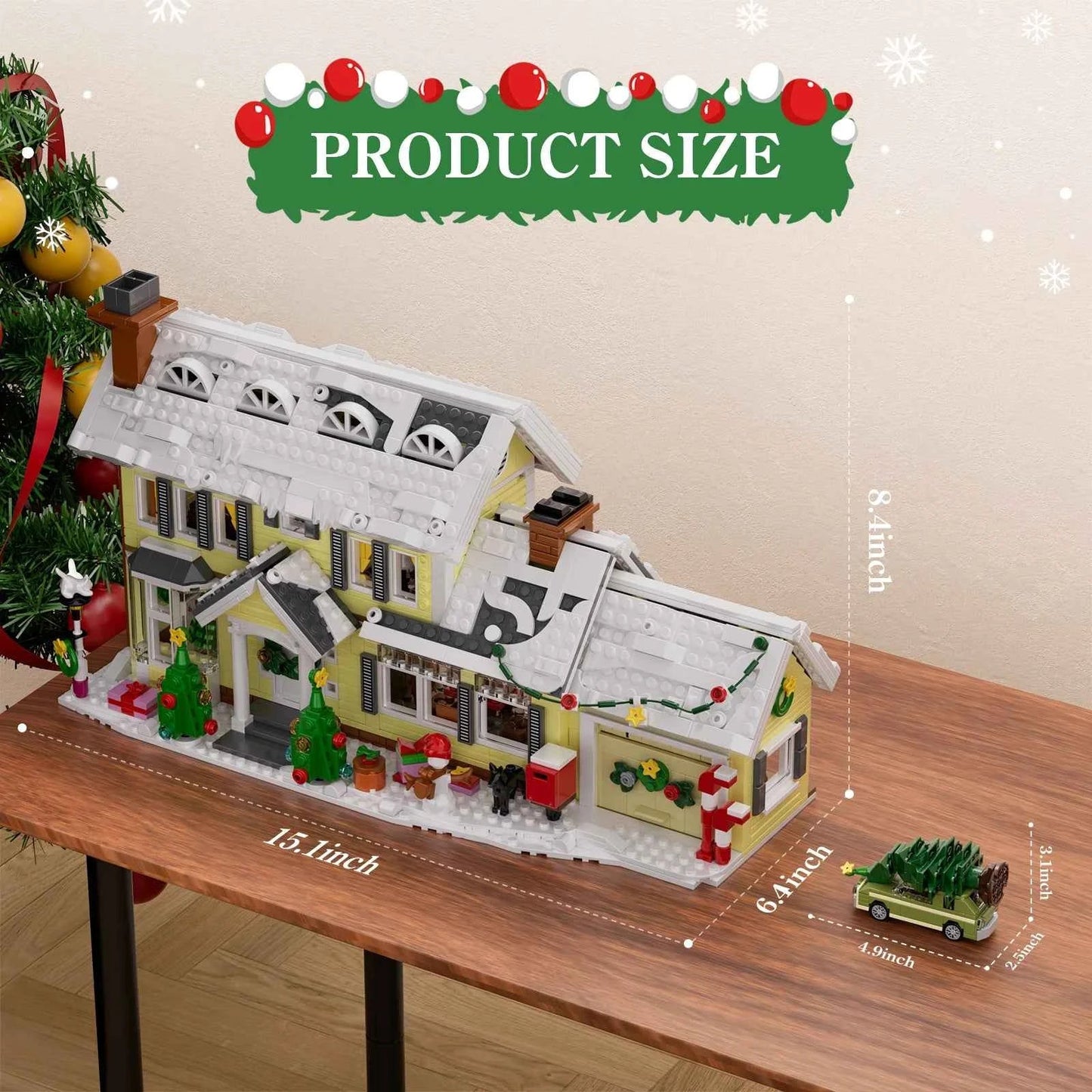 Christmas Holiday Snow Village House Building Set (1484 pcs) w/Clark's Car & Lights