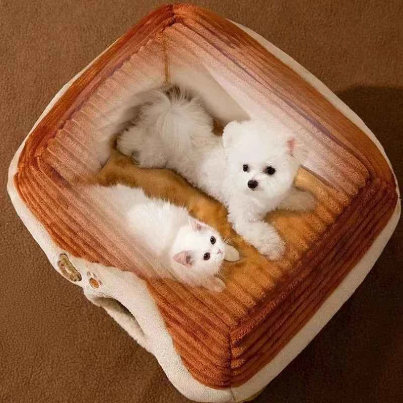 Kawaii Foldable Pet Castle House (Up to 19.3 in) - Soft Detachable Washable Cat Cave Nest