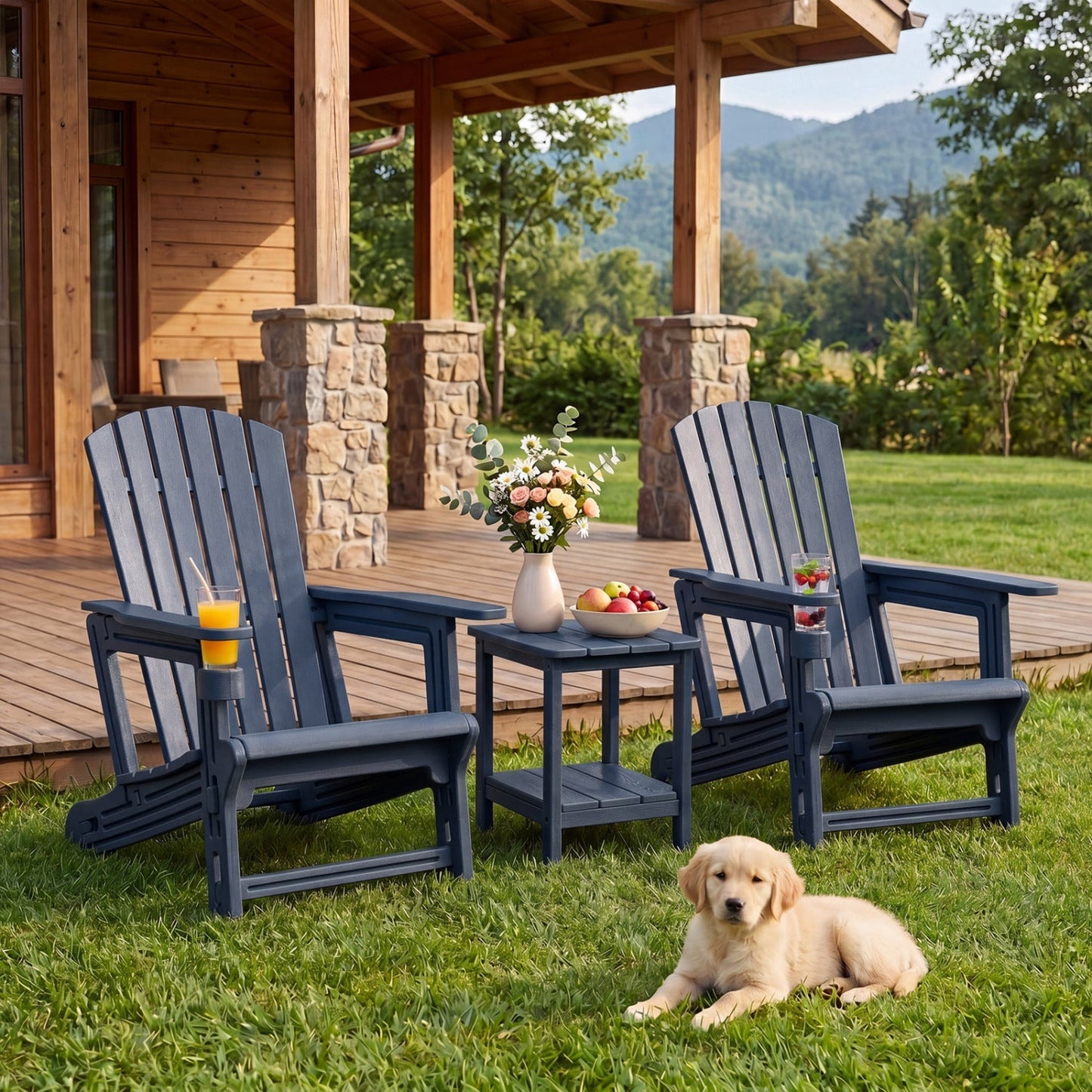 Adirondack Chairs Set of 2 HDPE with Cup Holders