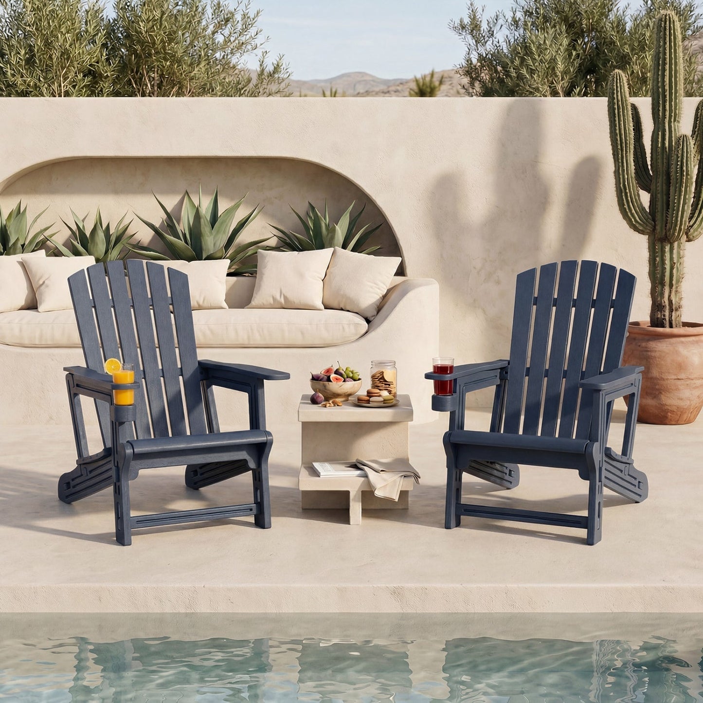 Adirondack Chairs Set of 2 HDPE with Cup Holders