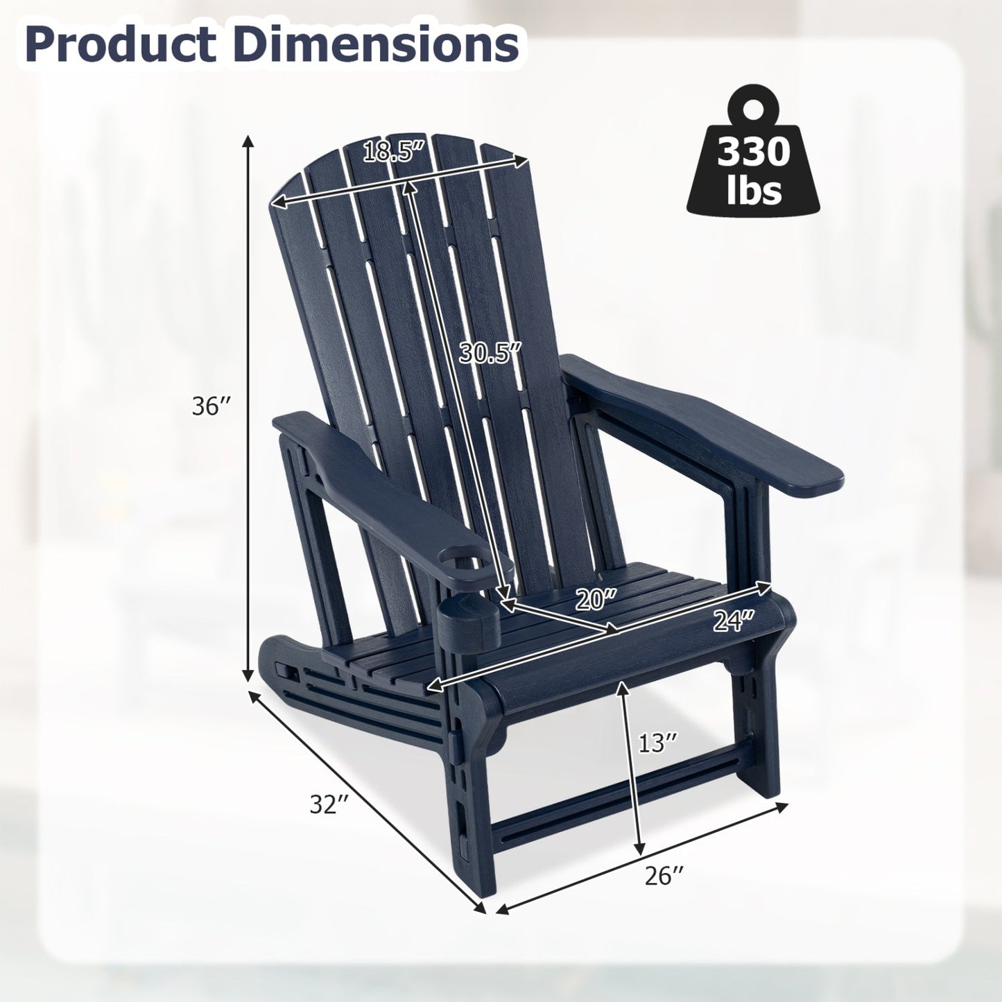 Adirondack Chairs Set of 2 HDPE with Cup Holders
