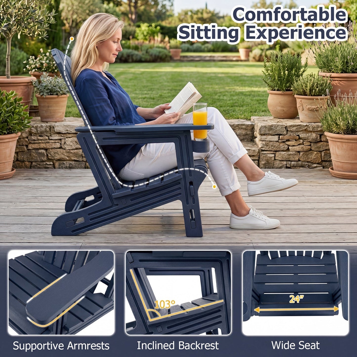 Adirondack Chairs Set of 2 HDPE with Cup Holders