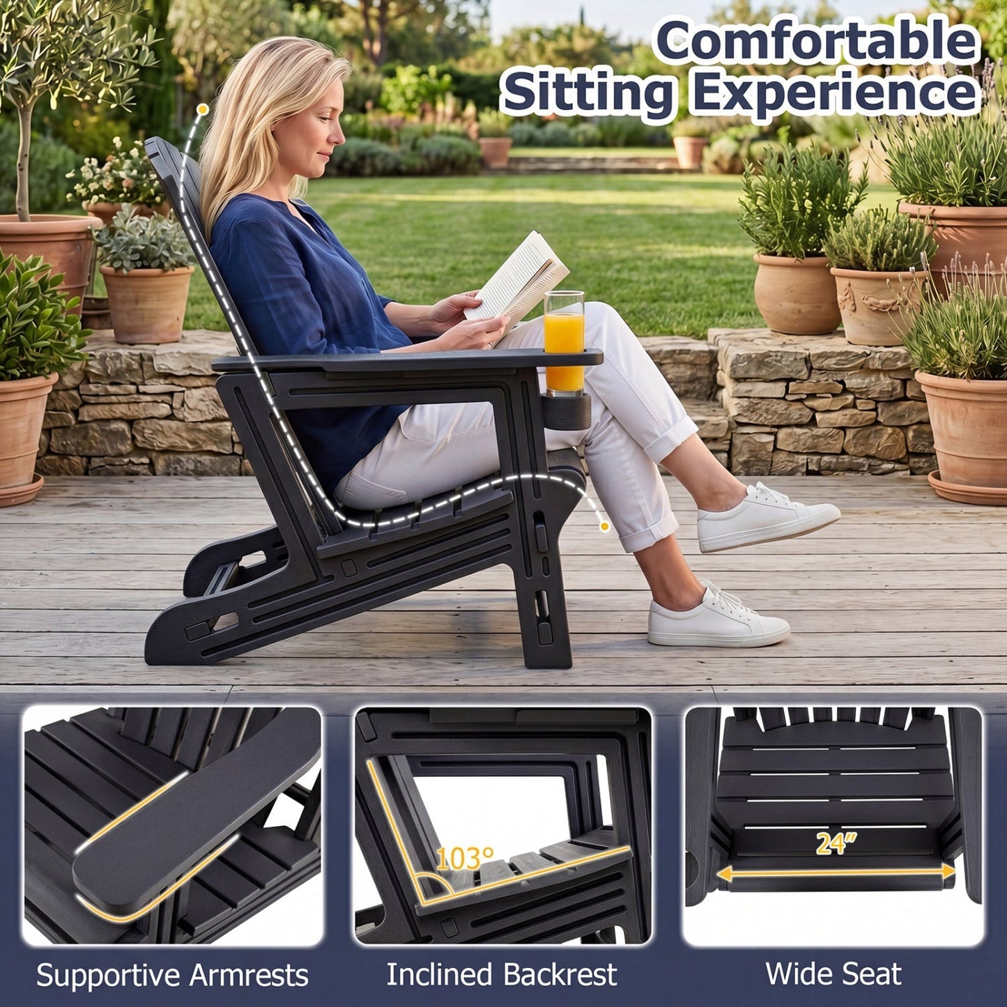 Adirondack Chairs Set of 2 HDPE with Cup Holders