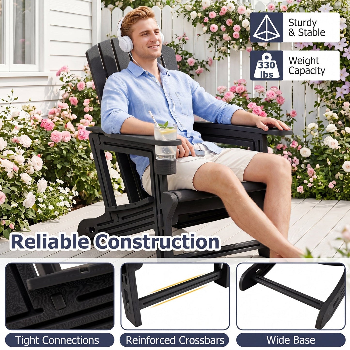 Adirondack Chairs Set of 2 HDPE with Cup Holders