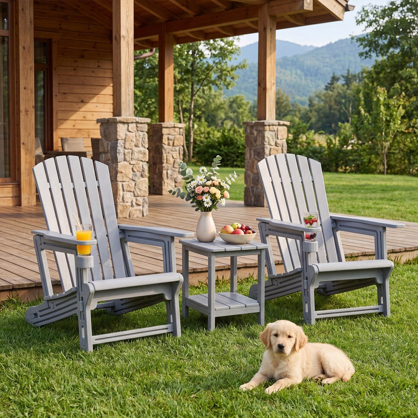 Adirondack Chairs Set of 2 HDPE with Cup Holders