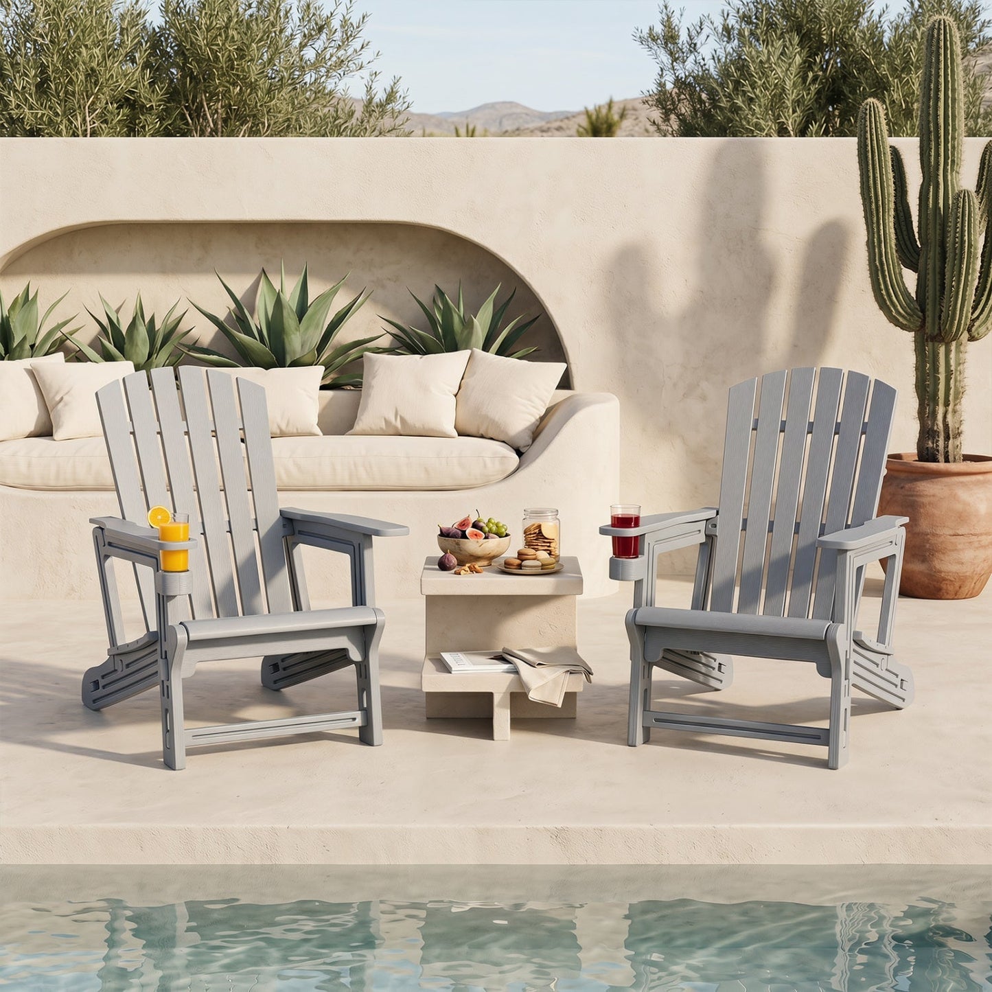 Adirondack Chairs Set of 2 HDPE with Cup Holders