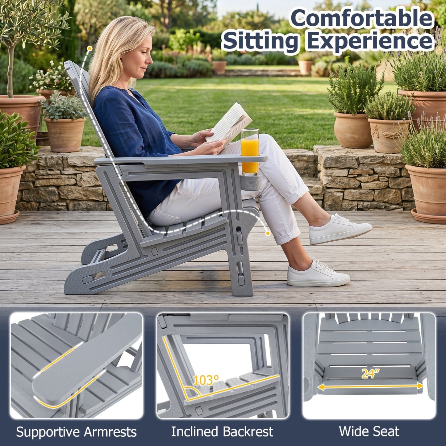 Adirondack Chairs Set of 2 HDPE with Cup Holders