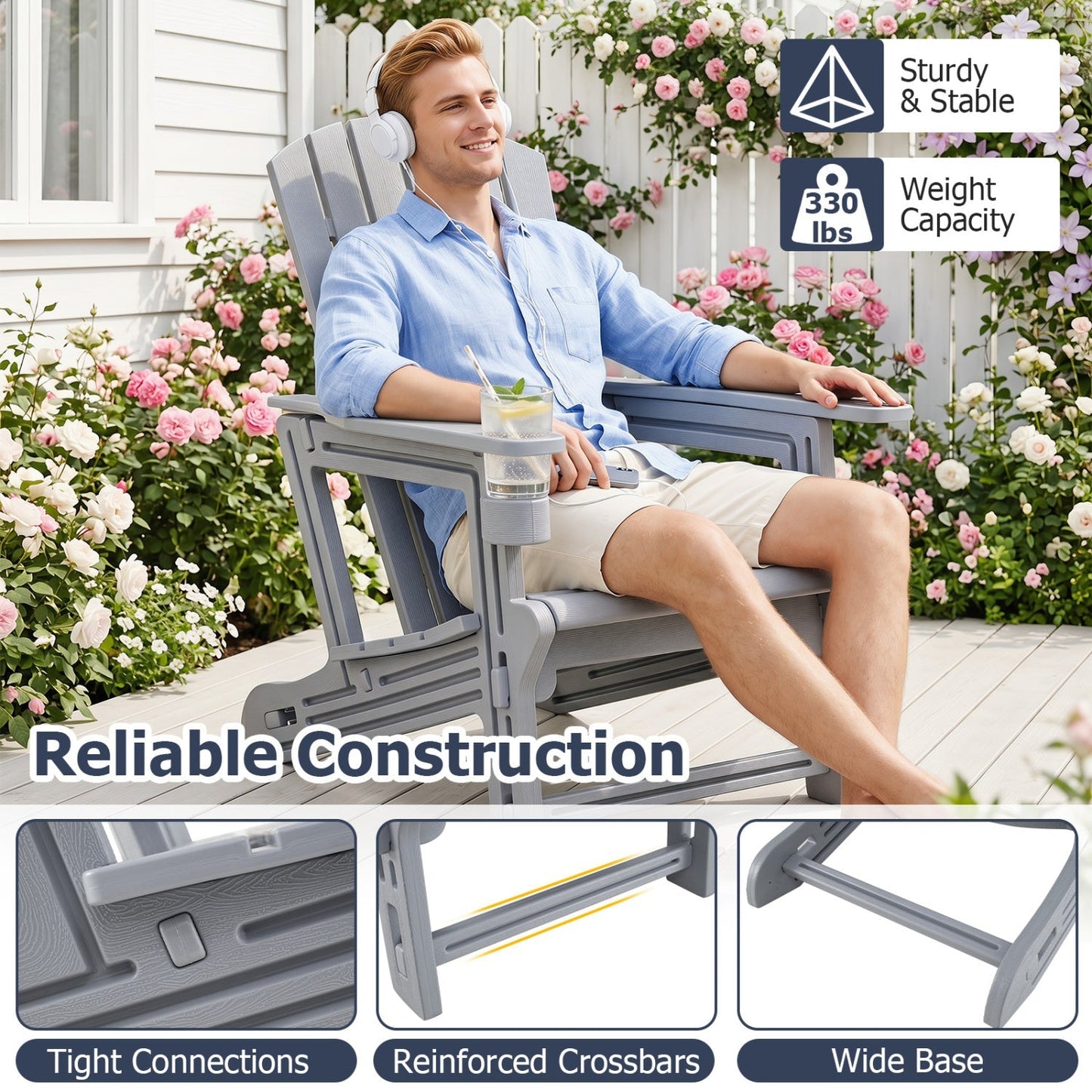 Adirondack Chairs Set of 2 HDPE with Cup Holders