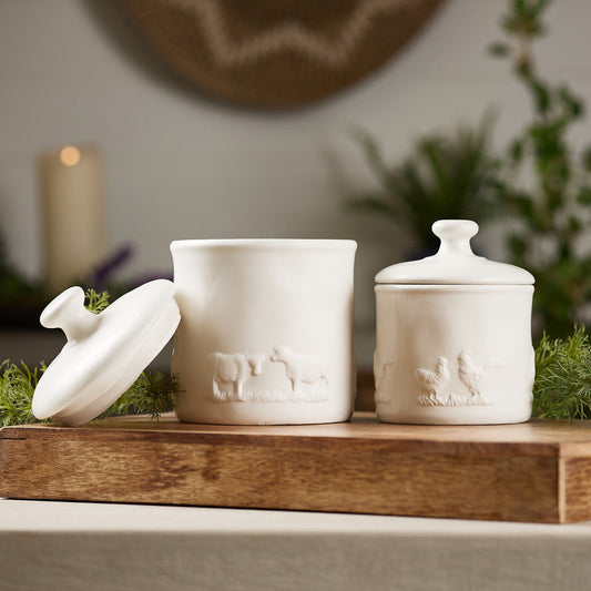 Set of 2 Farmhouse Ceramic Farm Animal Canister Set