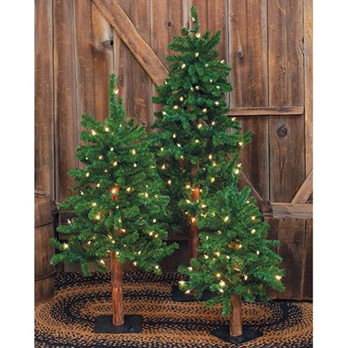 Set of 3 Pre-Lit Alpine Trees (2ft, 3ft, 4ft)