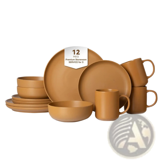 12-Piece Stoneware Dinnerware Sets With Mugs  Microwave & Dishwasher Safe Non-Toxic Dinner Plates Bowls Set  Stackable Matte Glaze Kitchenware For 3
